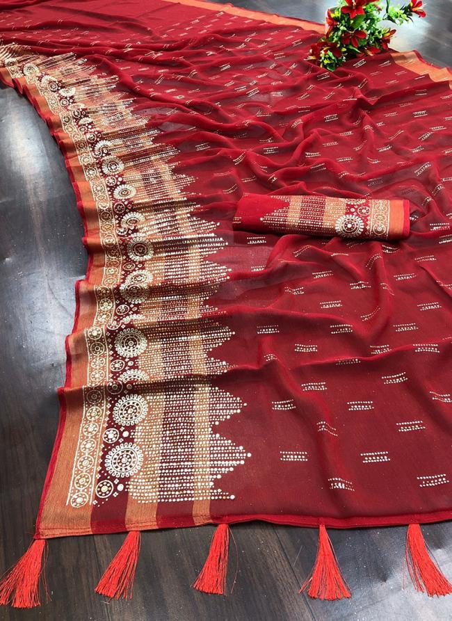 Maroon Soft Chinnon Festival Wear Weaving Saree