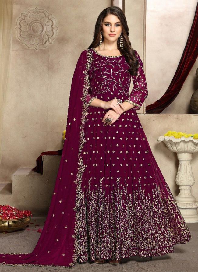 Violet Georgette Wedding Wear Embroidery Work Anarkali Suit