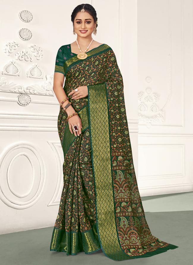 Green Cotton Festival Wear Weaving Saree