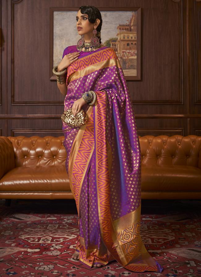 Violet Handloom Party Wear Weaving Saree