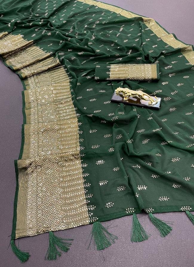 Green Soft Chiffon Festival Wear Zari Weaving Saree