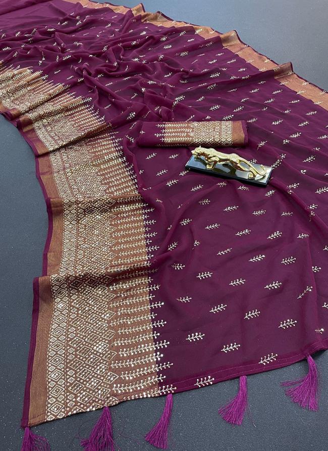 Wine Soft Chiffon Festival Wear Zari Weaving Saree