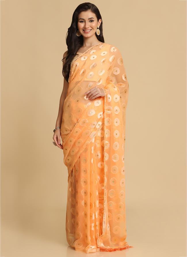 Orange Chiffon Party Wear Brasso Saree