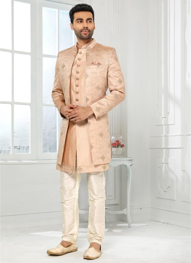 onion pink Art Silk Wedding Wear Thread Work Sherwani