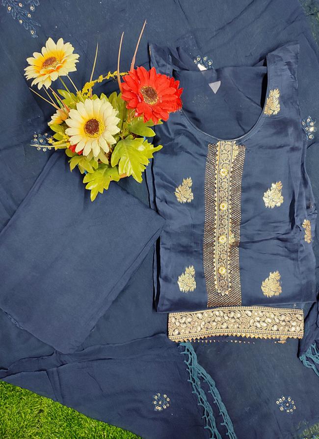 Dola Silk Navy Blue Festival Wear Hand Work Dress Material