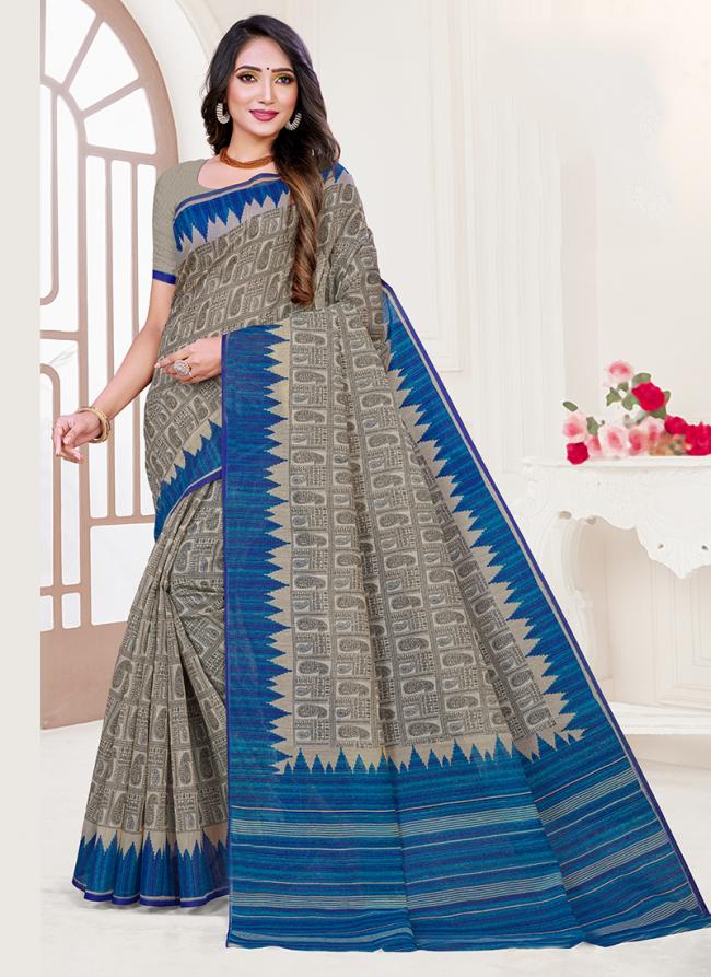Blue New Cotton Casual Wear Printed Saree