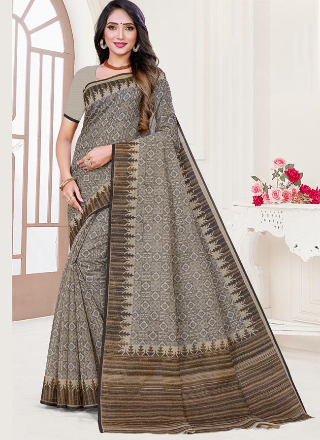 Brown Fancy Cotton Casual Wear Printed Saree