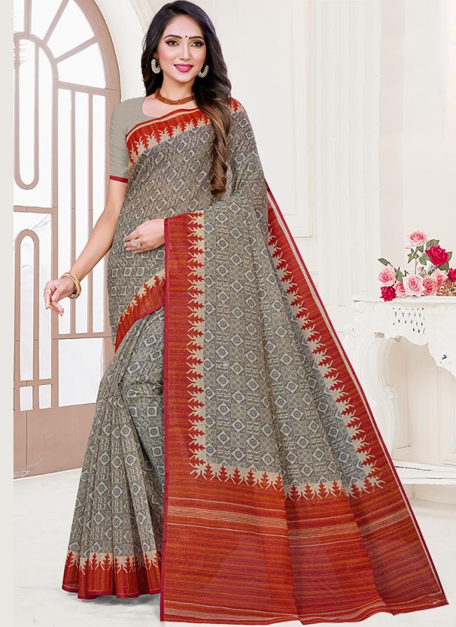 Rust Fancy Cotton Casual Wear Printed Saree