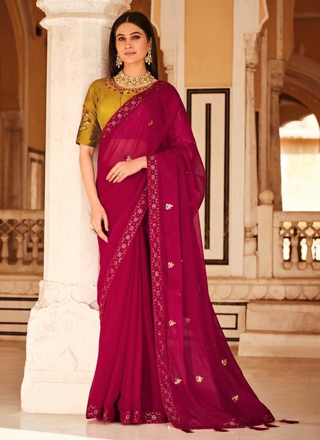 Rani Chinnon Traditional Wear Thread Work Saree