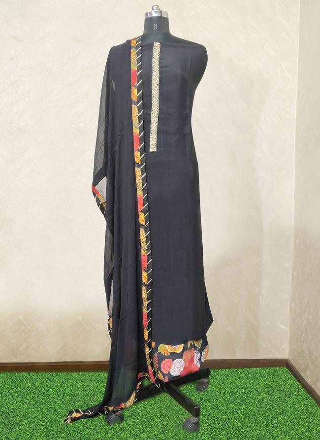 Dola Silk Black Festival Wear Hand Work Punjabi Dress Materials