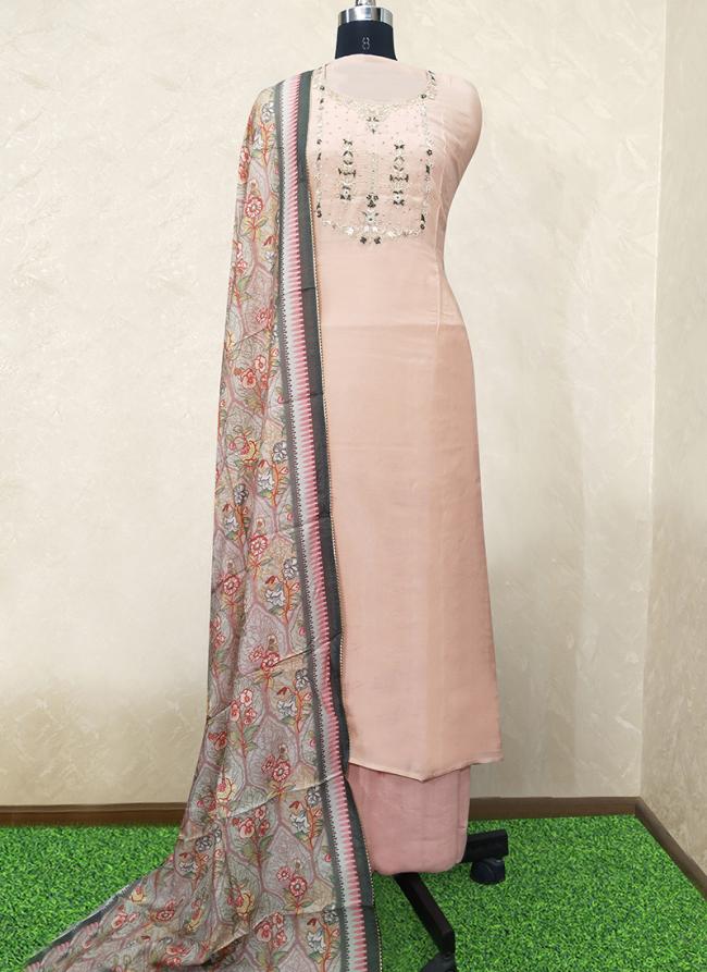Peach Dola Silk Festival Wear Hand Work Dress Material