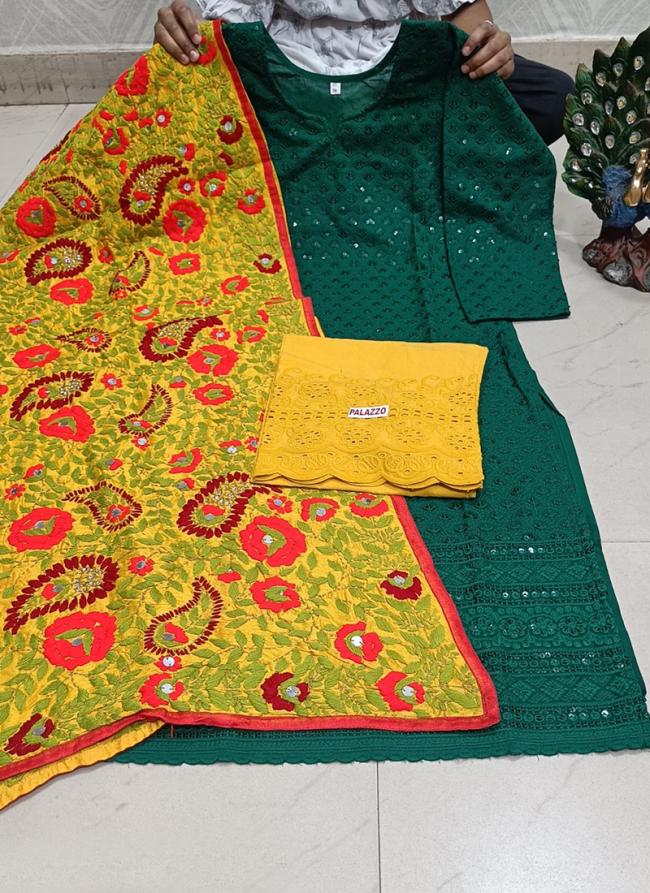 Bottle Green Cambric Cotton Traditional Wear Sequins Work Readymade Salwar Suit