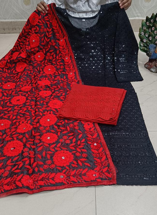 Hot Black Cambric Cotton Traditional Wear Sequins Work Readymade Salwar Suit