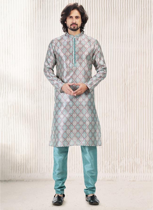 Firozi Banarasi Silk Festival Wear Jacquard Kurta Pajama