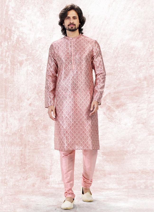 Pink Banarasi Silk Festival Wear Jacquard Kurta Pajama