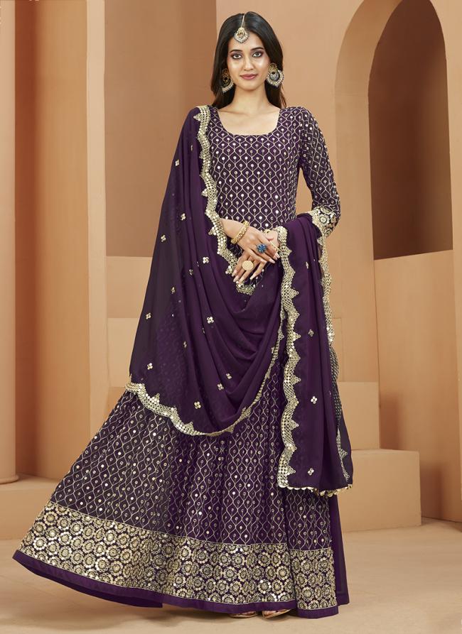 Purple Faux Georgette Wedding Wear Embroidery Work Gown With Dupatta