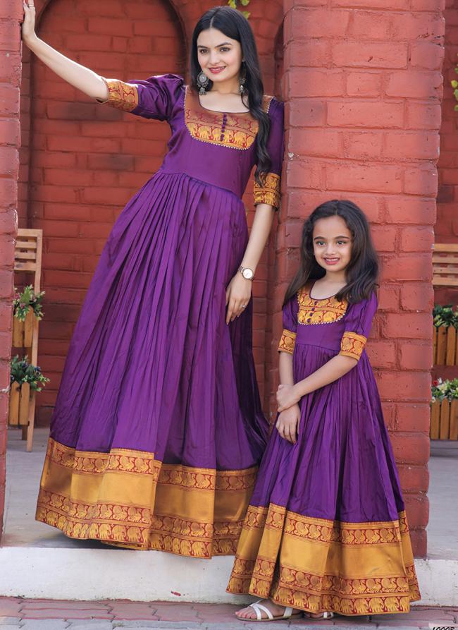 Purple Silk Traditional Wear Weaving Combo Gown