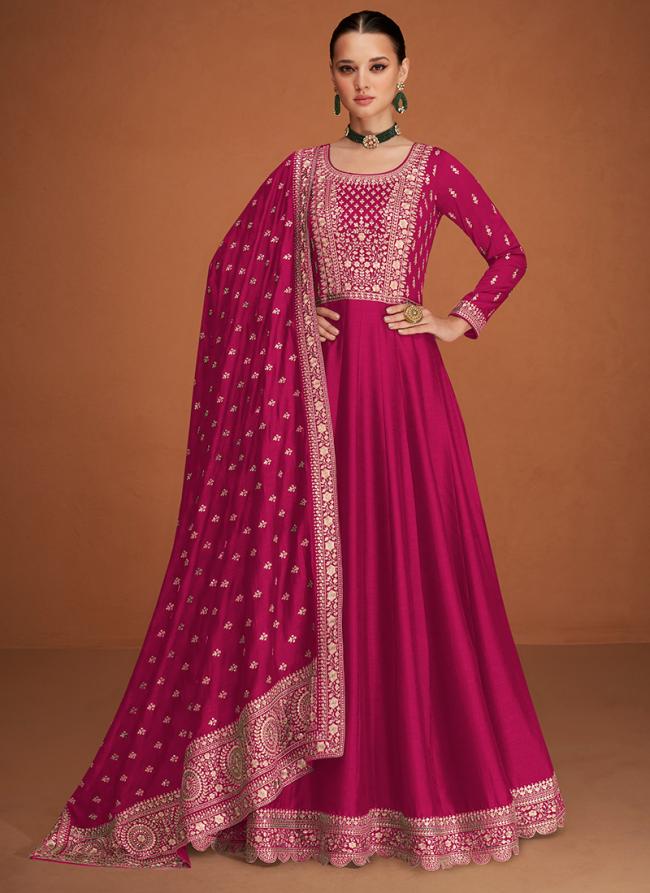 Rani Premium Silk Party Wear Embroidery Work Gown With Dupatta
