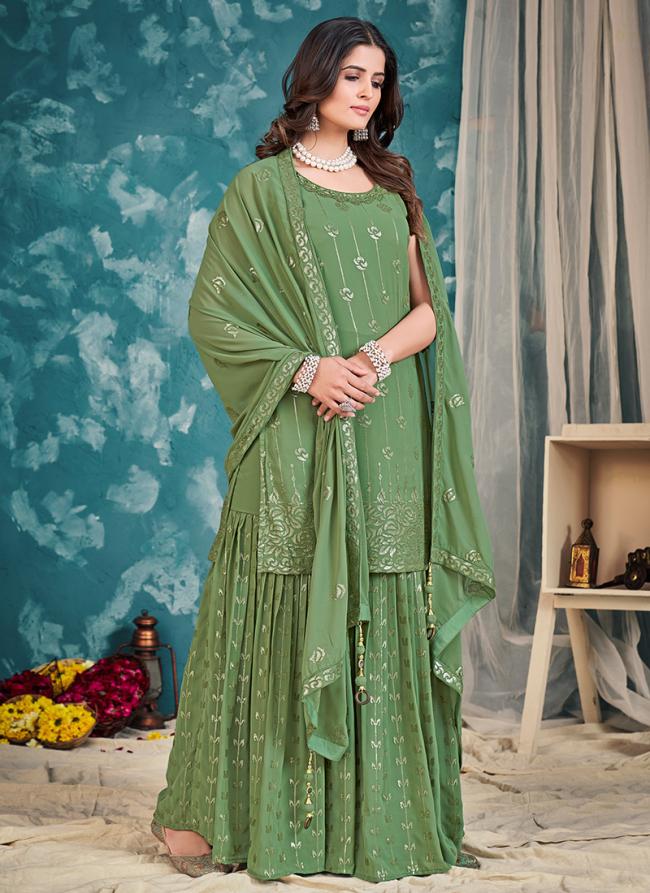 Green Georgette Wedding Wear Sequins Work Readymade Salwar Suit