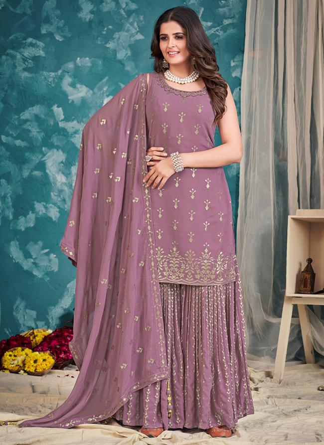 Lilac Georgette Wedding Wear Sequins Work Readymade Salwar Suit