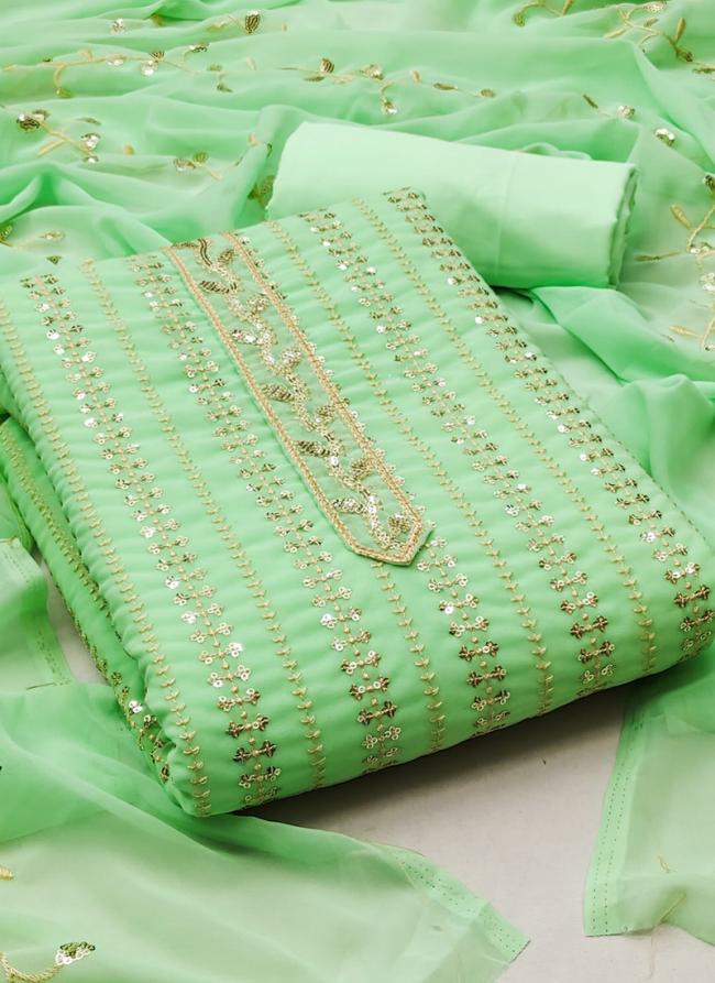 Pista Green Georgette Festival Wear Sequins Work Dress Material