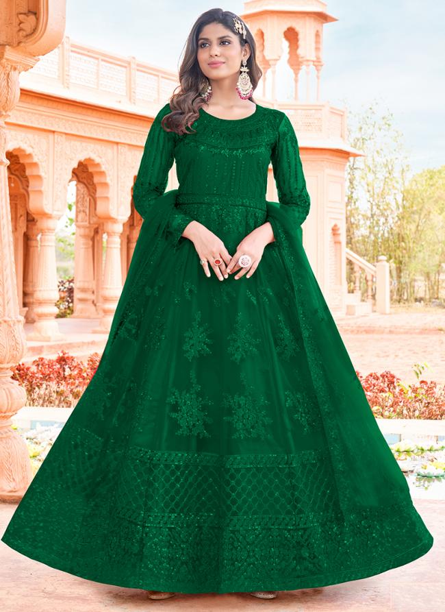 Green Net Wedding Wear Embroidery Work Anarkali Suit