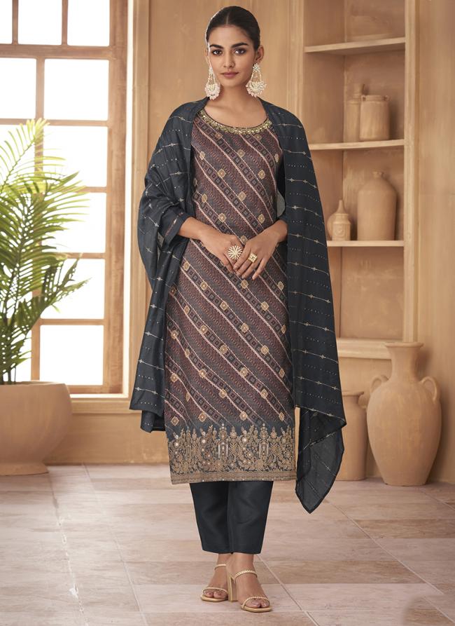 Black Jacquard Silk Traditional Wear Weaving Salwar Suit