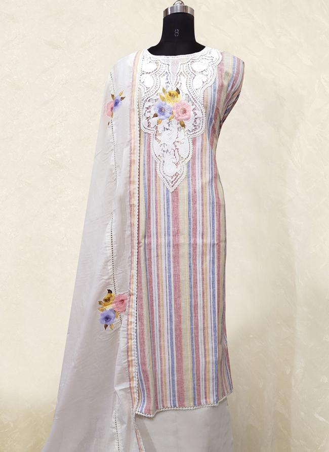 Pink Linen Festival Wear Embroidery Work Dress Material