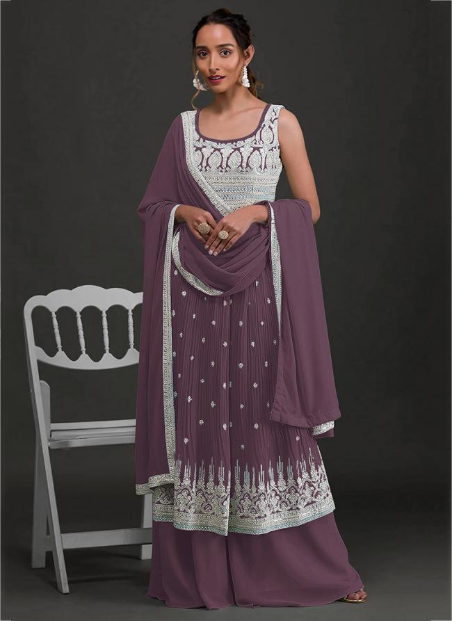 Purple Faux Georgette Festival Wear Embroidery Work Palazzo Suit