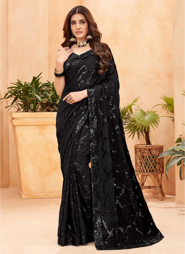 Black Georgette Traditional Wear Sequins Work Saree