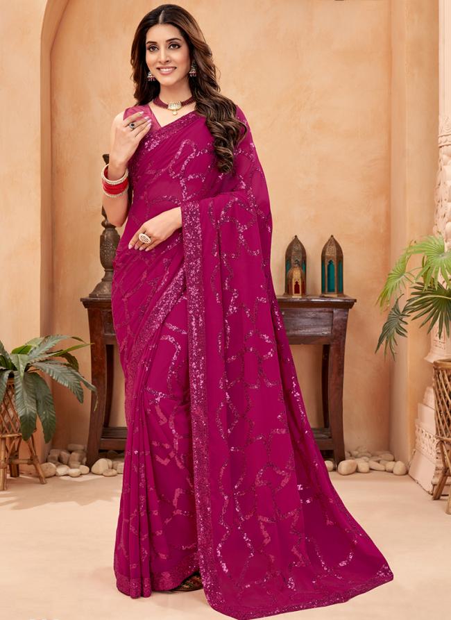 Pink Georgette Traditional Wear Sequins Work Saree