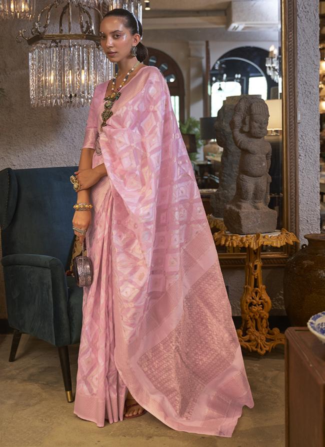 Pink Pure Linen Festival Wear Patola Saree