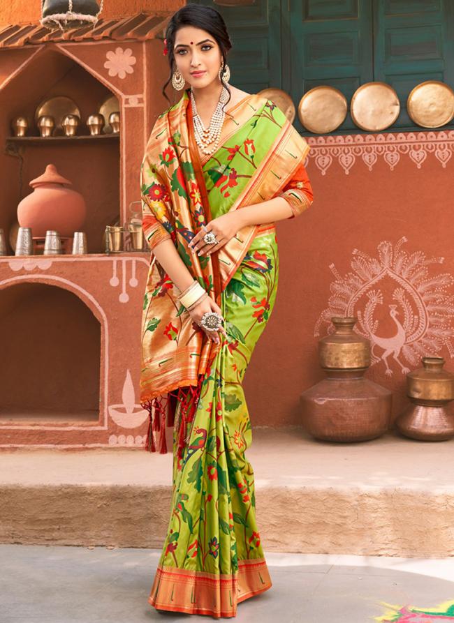 Light Green Silk Festival Wear Weaving Saree