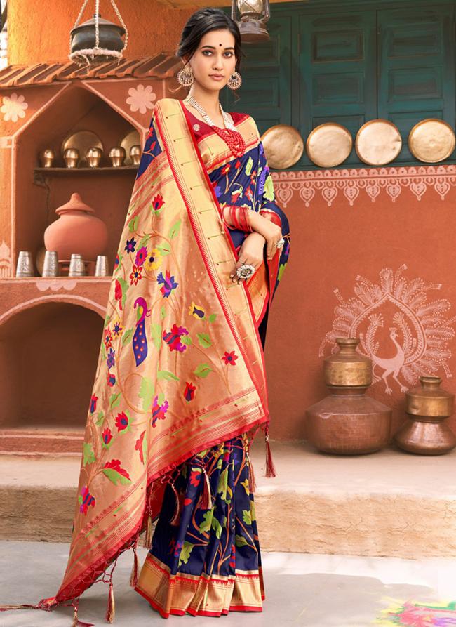 Navy blue Silk Festival Wear Weaving Saree