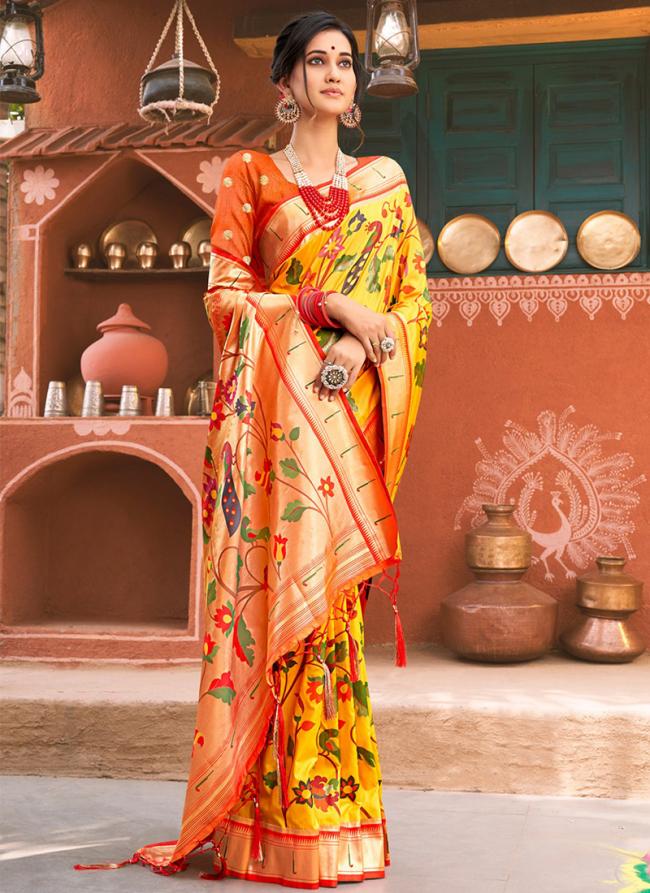 Yellow Silk Festival Wear Weaving Saree