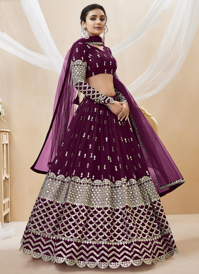 Wine Georgette Party Wear Embroidery Work Lehenga Choli