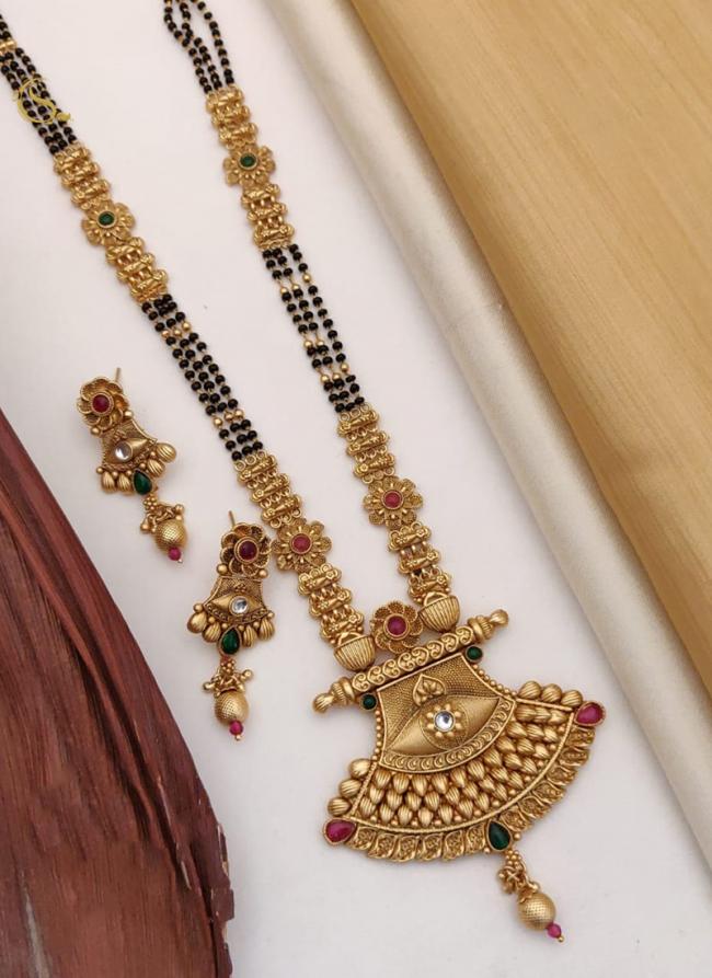 Brass High Gold Antique Rajwadi Long Mangalsutra set with Earrings