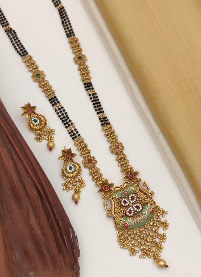 New Brass High Gold Antique Rajwadi Long Mangalsutra set with Earrings