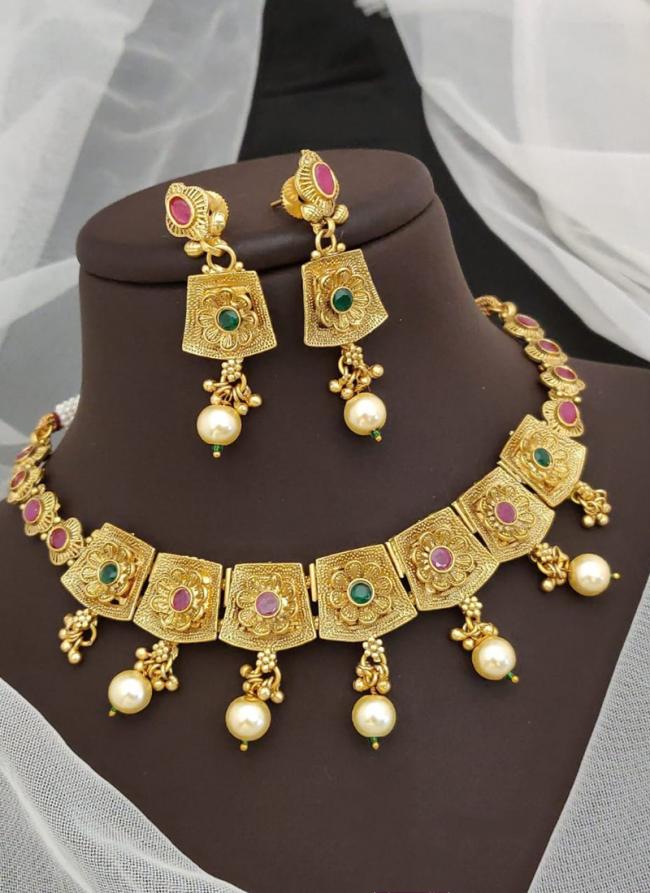 Exclusive Premium Quality Brass High Gold Plated Antique Rajwadi Necklace Set with Earrings