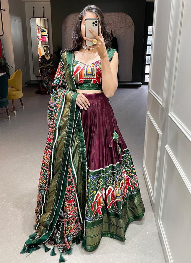 Wine Silk Navratri Wear Digital Printed Lehenga Choli