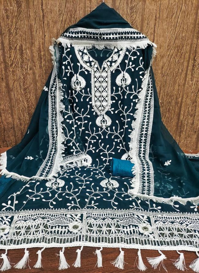 Blue Georgette Festival Wear Embroidery Work Dress Material