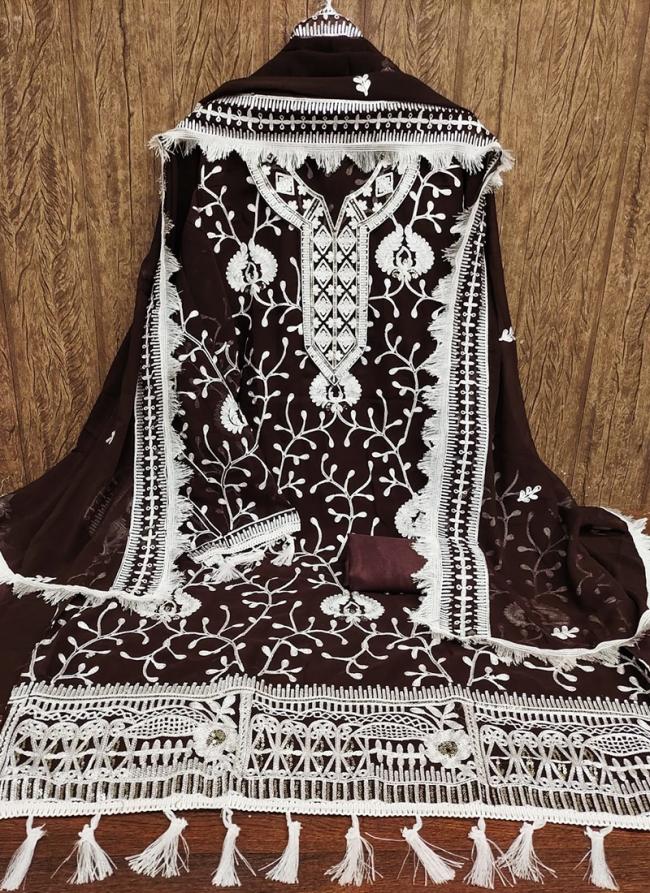 Brown Georgette Festival Wear Embroidery Work Dress Material