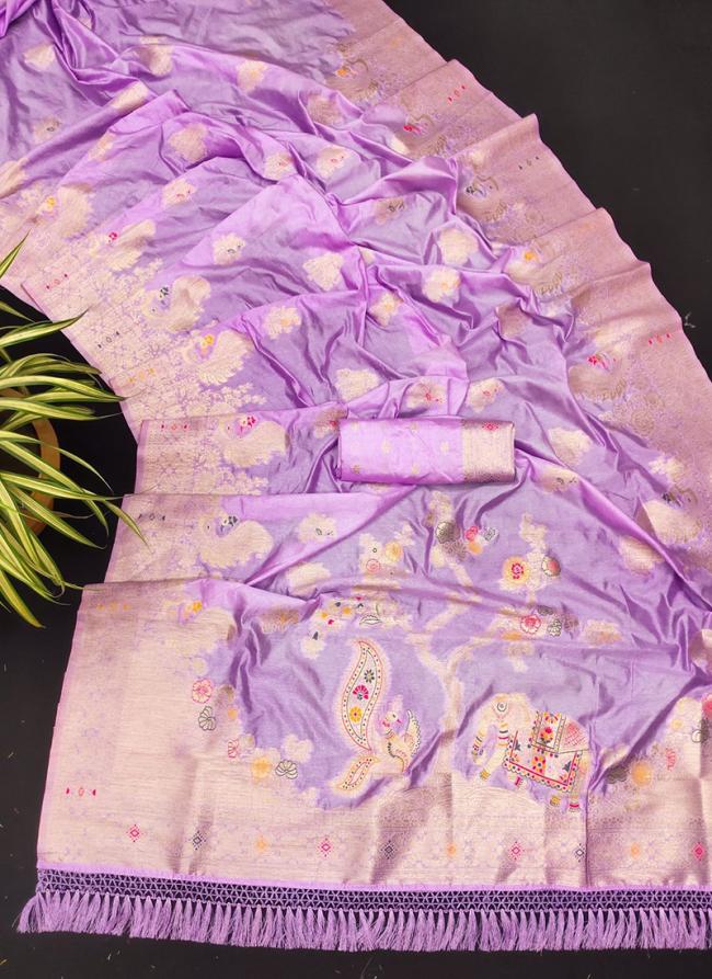 Purple Raw Silk Festival Wear Weaving Saree