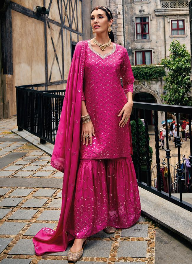 Rani Chinnon Wedding Wear Embroidery Work Readymade Salwar Suit