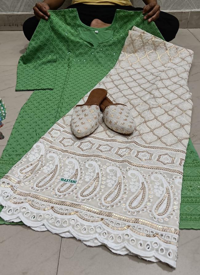 Pista Green Pure Cotton Festival Wear Sequins Work Kurti With Sharara