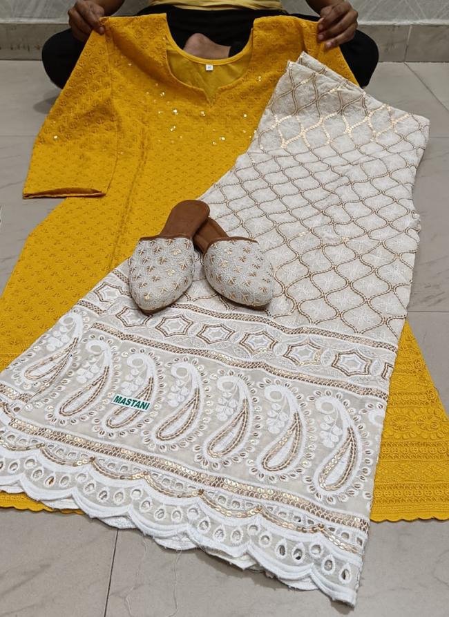 Yellow Pure Cotton Festival Wear Sequins Work Kurti With Sharara