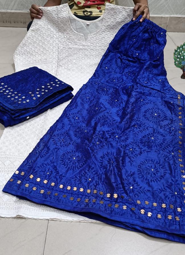 Blue Pure Cotton Traditional Wear Sequins Work Phulkari Suit