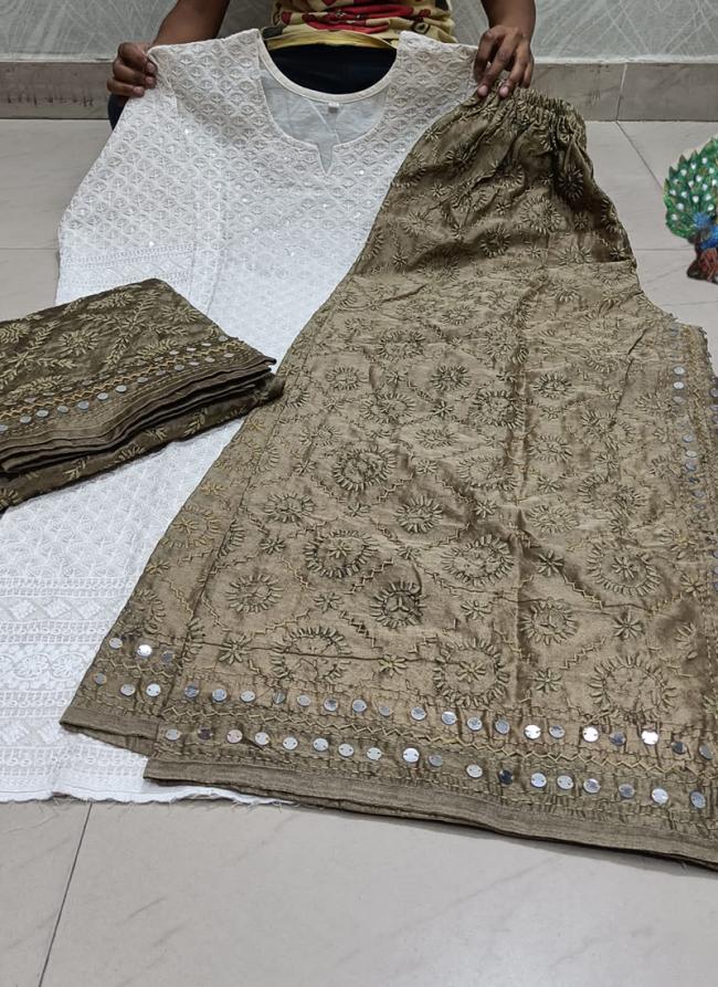 Brown Pure Cotton Traditional Wear Sequins Work Phulkari Suit