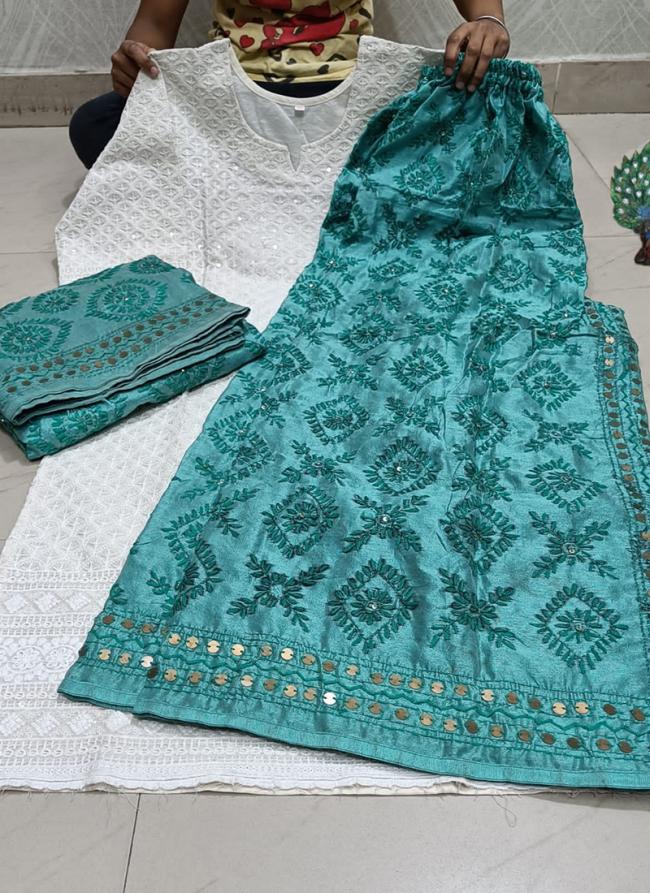 Firozi Pure Cotton Traditional Wear Sequins Work Phulkari Suit