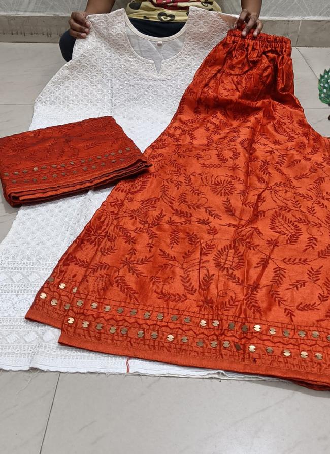 Orange Pure Cotton Traditional Wear Sequins Work Phulkari Suit